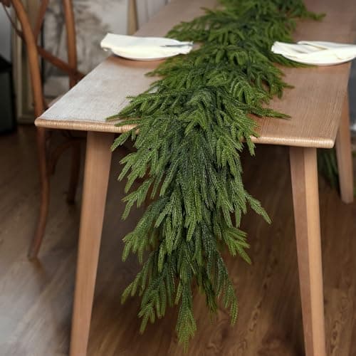 Image of 9 FT Real Touch Norfolk Pine Garland Green Artificial Christmas Garland Faux Greenery Garland for Holiday Fireplace Mantle Window Indoor Outdoor Decor (1 PCS)
