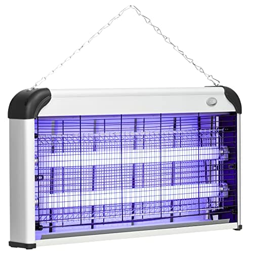 Image of Outsunny 30W Electric Fly Zapper, Bug Zapper with UK Plug, 2 UV Bulbs, Hanging Chain, On/Off Switch and Removable Catch Tray, 60㎡ Coverage Insect Mosquito Killer for Indoor and Outdoor Use, Silver