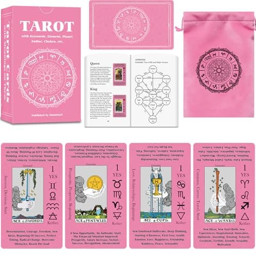 Image of Smoostart Tarot Cards for Beginners with Meanings on Cards - Includes Premium Velvet Storage Bag & Guide Book - 450GSM Thicker