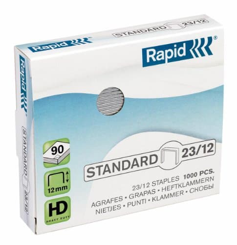 Image of Rapid 23/12mm Standard Staples, For Stapling 60-90 Sheets, Use with Heavy Duty Staplers, Galvanised Wire, Box of 1000, 24869400