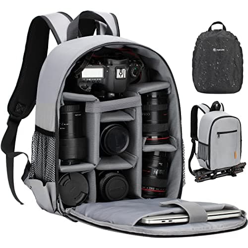 Image of TARION Camera Backpack Bag for Photographers - DSLR Camera Bag with Laptop Compartment Waterproof Raincover Travel for Men Women Photographers Grey TB-M