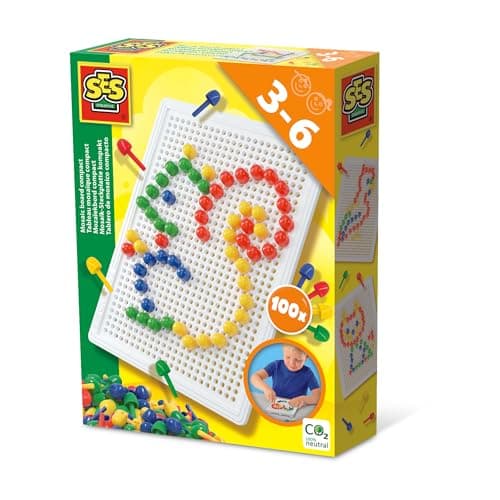 Image of SES Creative Mosaic Board Compact – 100 Colourful Pins, Reusable Peg Set for Toddlers & Kids Age 3+, Fine Motor Skill Toy for Early Learning