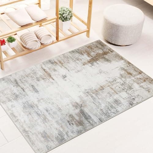 Image of Famibay Rugs Living Room 60x90cm Washable Rug Beige Brown Small Rugs for Bedroom Modern Abstract Carpet Non Slip for Kitchen Hallway Entryway Office Room Decor