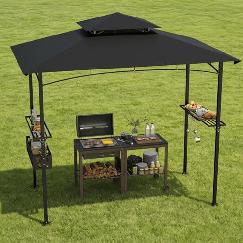 Image of SAILUN 8x5ft Grill Gazebo Double Tier BBQ Gazebo with Side Shelves & Storage Basket, Rainproof Light-Resistant Outdoor Canopy Shelter, Steel Frame Party Tent for Patio Garden Backyard Camping (Black)