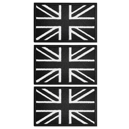Image of 3PCS Union Jack Patch Black United Kingdom Flag Patch Tactical Applique Fastener Hook & Loop UK Emblem for Cap Bag Vest Military Uniforms