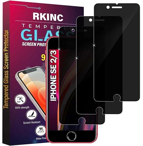 Image of RKINC Screen Protector [3-Pack] for iPhone SE 3, 2, iPhone 7, 8, Privacy Tempered Glass Film Screen Protector, [Anti Spy][Anti-Scratch][Bubble-Free]