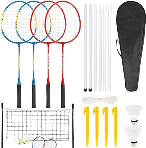 Image of Buystarget Professional Badminton Set 4 Player Racket Shuttlecock Poles Net Bag Garden Game