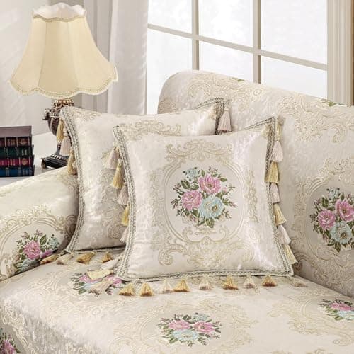 Image of TOPLUXE Jacquard Cushion Cover with Tassels, Decorative Throw Pillow Cover with Invisible Zipper, Soft Square Pillowcase 45x45 cm for Sofa Couch Living Room Bedroom (Floral)
