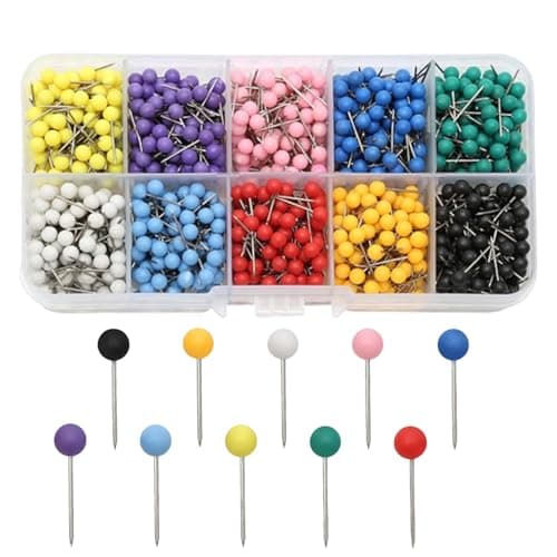 Image of 1000 Pcs Map Push Pins, 1/8 Inch Cork Board Pin, Round Head Push Pins,10 Colors Plastic Maps with Steel Points,Decorative Push Pin for Cork Boards, Fabric Marking, Poster