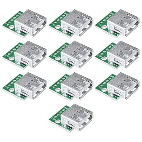 Image of JZK 10x USB 2.0 Type A Female Socket Breakout Board, USB to DIP 2.54mm Pitch Adapter Connector, Great for DIY USB Power Supply, Breadboard Design