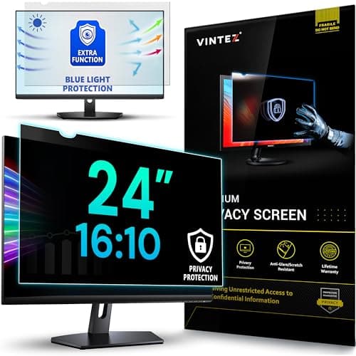 Image of VINTEZ 24 Inch 16:10 Privacy Screen for Computer Monitor and Laptop - Anti Glare Protector Film Blue Light Filter Eye Protection - Computer Screen Privacy Shield, [1 Pack]