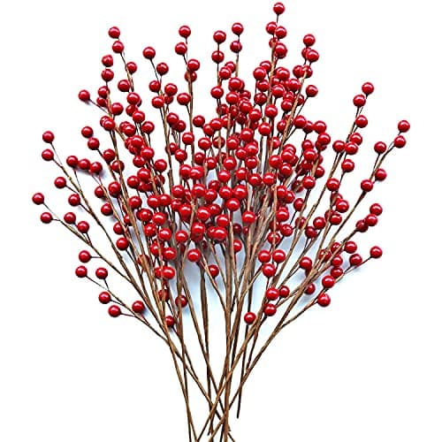 Image of WangLaap 12 Pcs Artificial Red Berries Stems 13.5" Waterproof Berry Branches for Home Holiday Wedding DIY Crafts Décor