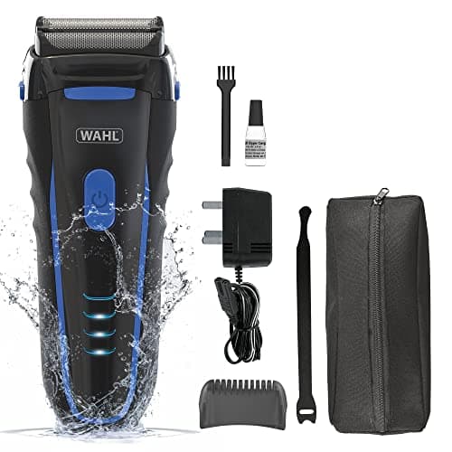 Image of Wahl Clean and Close, Men’s Shaver, Electric Shavers for Men, Beard Shaving, Face Shaver, Flex Foil, Waterproof, Easy Clean, Rubber Grip, LED Power Display, Black and Blue