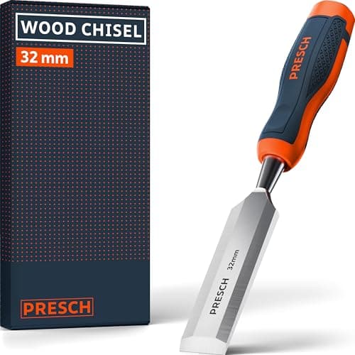 Image of Presch Wood Chisel 32mm - Perfectly Polished for immediate use - for Professionals with 25° Angle - Robust Metal Impact Cap for Long-Lasting use - Ergonomic Handle for a Secure Hold
