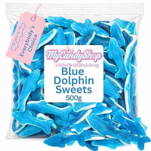 Image of MyCandyShop Blue Dolphin Sweets - Dolphin Sweets - Tangy Blue Raspberry Flavoured Animal-Shaped Treats - 500g Family Pack