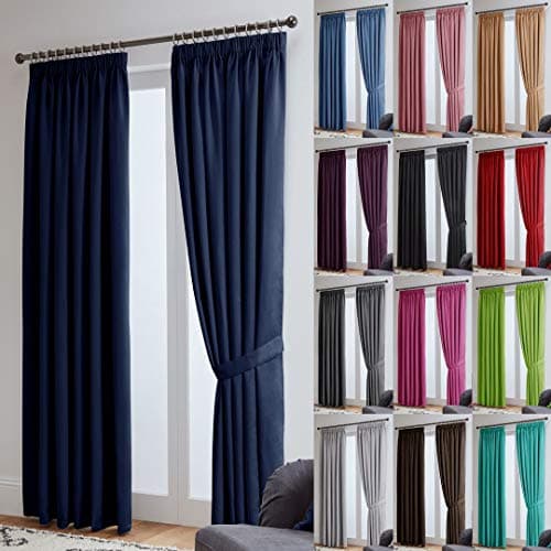 Image of John Aird Blackout Curtains Pencil Pleat with Tie Backs (Navy,W 90" x L 72" (2 Panels) Thermal Energy Saving Curtains for Bedroom & Living Room