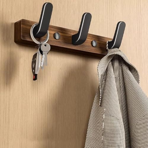 Image of Lxoraziy Wall-Mounted Coat Rack - Walnut Coat Rack Hook, Heavy Duty Wooden Wall Coat Hanger with 3 Coat Hooks for Hanging Coats, Hats, Clothing, Scarfs
