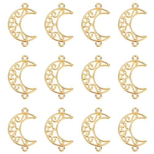 Image of SUNNYCLUE 1 Box 20Pcs Moon Charms Crescent Moon Connector Charm Open Back Bezel Charm Links Hollow Golden Alloy Charms for jewellery Making Charm DIY Pressed Flowers Resin Art Earrings Craft Supplies