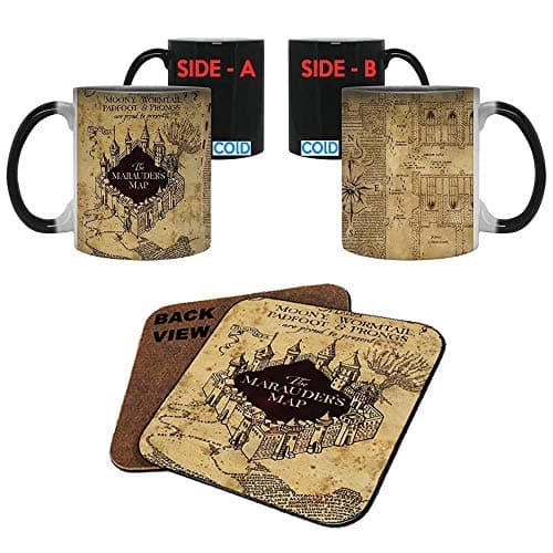 Image of Marauder's Map Color Changing Magic Heat Sensitive Coffee Mug with Coaster-Perfect Valentines/Easter/Summer//Birthday/Anniversary