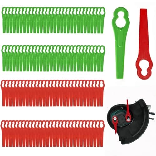 Image of EYWILYWI 120 Pcs Plastic Grass Trimmer Blades – Red & Green Replacement Plastic Blades, 83 mm Lawn Mower Cutting Blades for Cordless Strimmers, Garden Mower Accessoriesstrimmer blades (Red & Green)