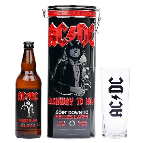 Image of AC/DC Highway to Hell Goin’ Down to Helles Lager 500ml – 4.5% ABV and AC/DC Branded Logo in a Collectable Tin