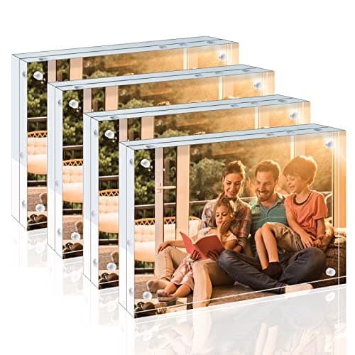 Image of EGOFINE A5 Picture Frames Acrylic Frames 4 Pack, 20mm Thicker Lucite Magnetic Double Sided Photo Frame, Free Standing Desktop