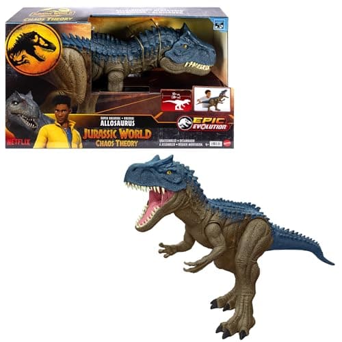 Image of Mattel Jurassic World: Chaos Theory Netflix - Super Colossal Allosaurus Action Figure, Extra Large Dinosaur Can Swallow 20 Mini Figures, 38-inch Long XL Action Play Toy, Ages 4 Years & Up, HRX53