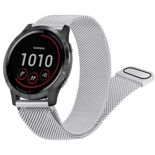 Image of Zoye Metal Strap for Garmin Vivoactive 4, Venu 2, Venu 3 - 22mm Quick Release Band with Magnet (Silver)