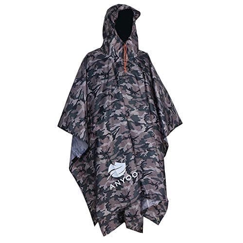 Image of ANYOO Waterproof Rain Poncho Lightweight Reusable Hiking Rain Coat Jacket with Hood for Outdoor Activities,Camo Grey,One Size