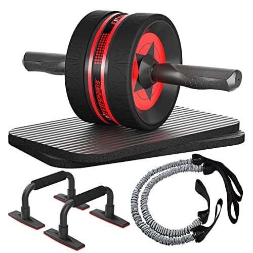 Image of EnterSports AB Wheel Roller, 6-in-1 Exercise Roller Wheel Kit with Knee Pad, Resistance Bands, Pad Push Up Bars Handles Grips, Perfect Home Gym Equipment for Men Women Abdominal Roller