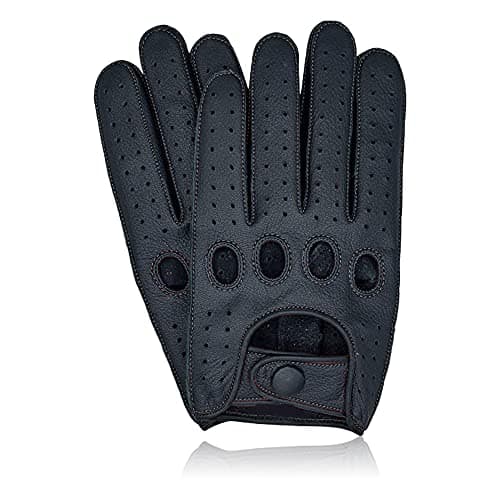 Image of Swift Wear MEN'S CLASSIC DRIVING GLOVES SOFT GENUINE REAL GOATSKIN BLACK BROWN LEATHER GLOVES (Black, L)