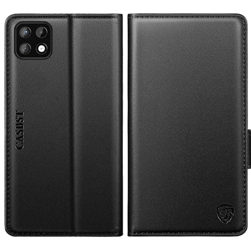 Image of CASBST for Samsung Galaxy A22 5G Case, Kickstand Flip Leather Wallet Book Case with Card Slots Shockproof Magnetic Closure Protective Phone Case Cover Compatible with Samsung A22 - Black