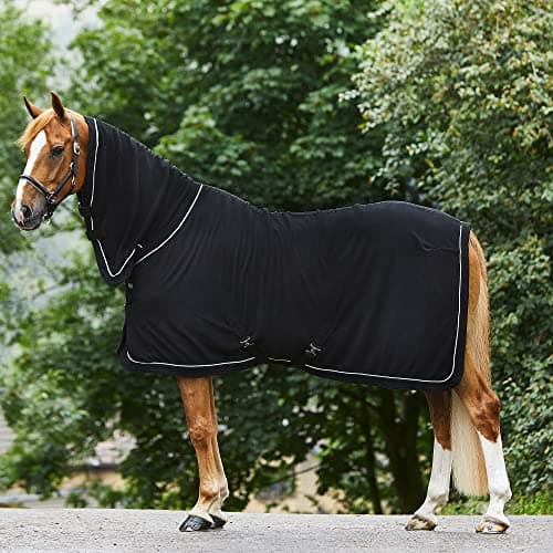 Image of Masta Horse Fleece Combo Rug with Neck - Protective Super Soft Sheet for Horses - Equestrian Show Travel Blanket - Breathable Anti-Rub lining - Black, Size 6ft 3inch