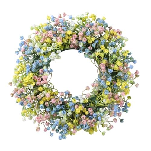 Image of Spring Summer Door Wreath for Front Door,Spring Easter Wreath,30cm/11.81inch Artificial Flower Gypsophila Summer Wreath Hanger For Door Wall Outdoor Indoor Decorations All Seasons (30cm)