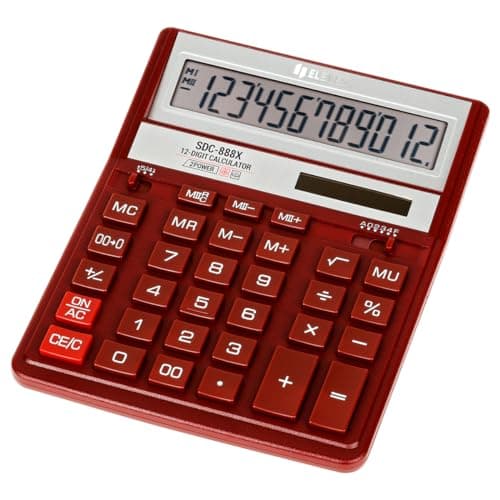 Image of Eleven SDC888XRDE 12 Digit Solar/Battery Powered Desktop Calculator Red