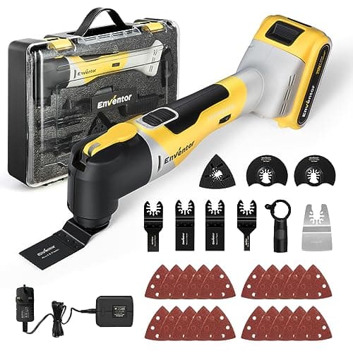Image of Enventor Brushless Oscillating Multi-Tool, 20V Cordless Oscillating Multi Tools with 2.0Ah Battery, 12000-19500RPM, 6 Variable Speeds, 4°Oscillation Angle, Blade Quick-Change, 28Pcs Accessories 98606