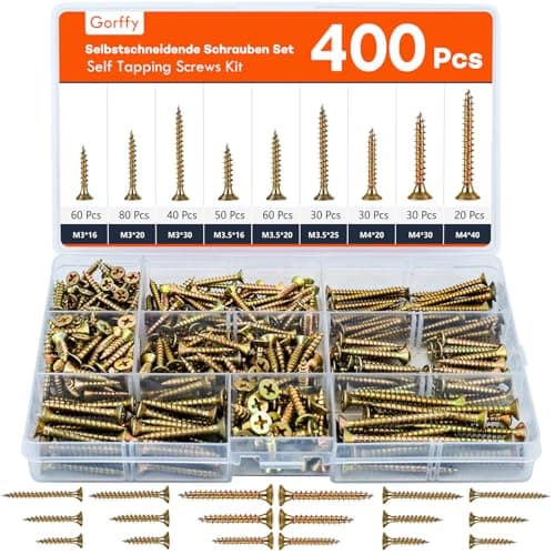 Image of Gorffy Wood Screws, 400 PCS Color Zinc Screws, Countersunk Wood Screws Assortment, Multi Use High Performance Self Tapping Screw, Assorted Wood Screw For DIY, Furniture & Repairs