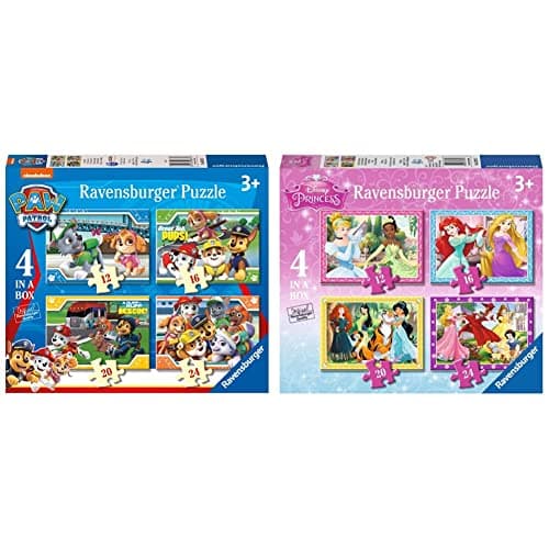 Image of Ravensburger Paw Patrol 4 in Box (12, 16, 20, 24 Pieces) Jigsaw Puzzles for Kids Age 3 Years Up & Disney Princess-4 in Box (12, 16, 20, 24 Piece) Jigsaw Puzzles For Kids Age 3 Years and Up
