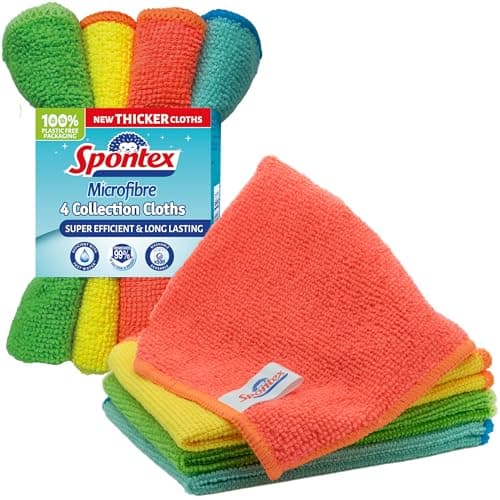 Image of Spontex Microfibre Cloths for Cleaning | 4 Microfibre Collection Cleaning Cloths | For Use as Dusters, Dish Cloths & Kitchen Towels | 30 x 30cm | Assorted Colours | 4 Count