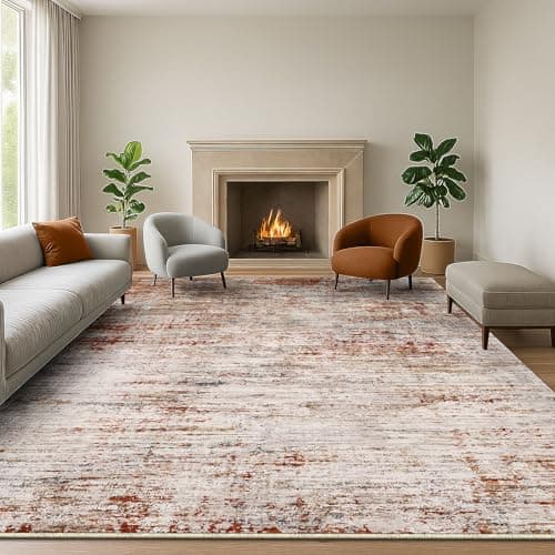 Image of SOANNY Living Room Rug 160x230 cm Large Non-Slip Washable Low Pile Modern Abstract Area Carpet for Bedroom, Hallway, Kitchen, Laundry, Entryway, Utility, Beside Sofa, Office, Rust Red