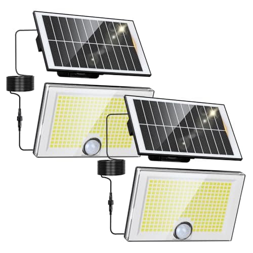 Image of Wudyfei Solar Security Lights Outdoor, 204 LED Solar Wall Lights with Motion Sensor, 3 Modes Bright IP65 Waterproof Pir Flood Light for Garden Yard Shed Garage Door 2 Pack