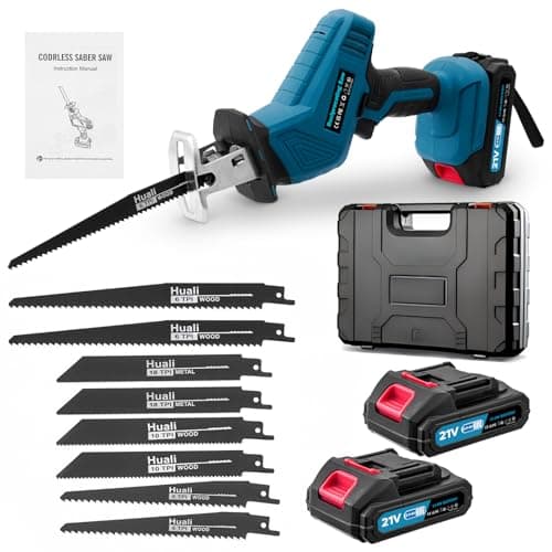 Image of 21V Reciprocating Saw, 0-4000 RPM Variable Speed Reciprocating Saws with 2 Batteries, Electric Cordless Wood Saw, Electric Saws to Cut Metal for PVC Cutting, 8 Blades