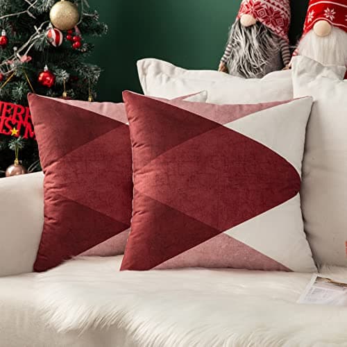 Image of MIULEE Christmas Cushion Covers Cushions Pillow Case Geometric Suedette Decorative Square Throw Pillow Cover Luxury Pillowcases for Couch Living Room Sofa Bed 45x45cm 18x18 Inches Pack of 2 Red