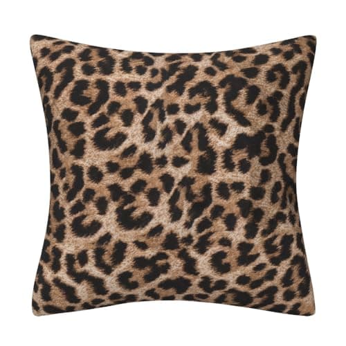 Image of DILOXNSU Cushion Covers, Brown Leopard Beautiful Fur Pattern Cushions Covers 45 x 45 cm Double-Sided Velvet Decorative Pillows Covers for Sofa Bed Livingroom Home Decor 18 x 18 inch