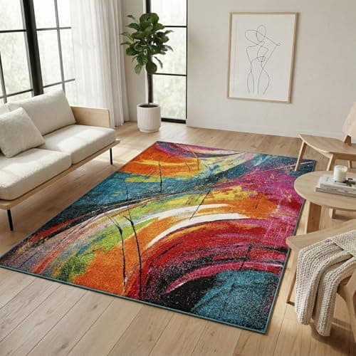 Image of B&B Multi Colour Rug - Modern Abstract Design Fluffy Carpet Mat Soft Non Slip Large Area Rug for Living Room Dining Room Bedroom TV Lounge Hallway Kitchen (Des2, 120x170 cm)