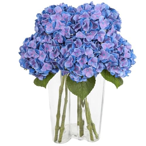Image of LEUCHTAMOR 4pcs Artificial Hydrangea Flowers Lavender Blue Faux Hydrangea Double-Layer Petals Fake Hydrangeas for Wedding Parties Party Office Home Decor