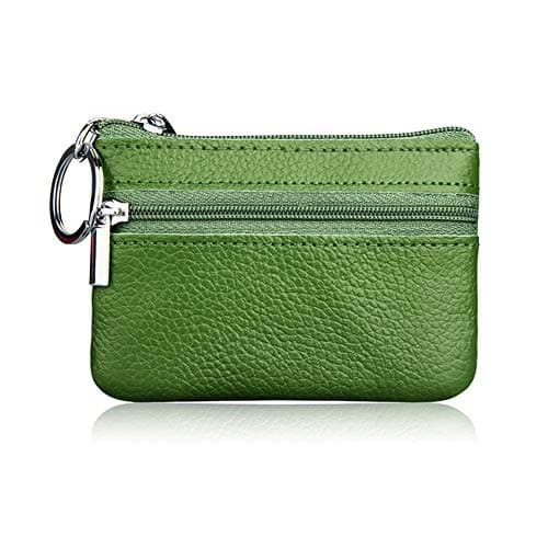 Image of Hibate Mini Coin Purse Holder Wallet Leather Purses for Women Men Kids Zipper Pouch with Key Ring - Green