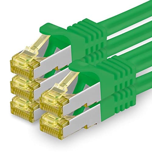 Image of 1aTTack.de Cat.7 network cable 1.5 m green pack of 5 Cat7 Ethernet cable network LAN cable raw cable 10 Gb s SFTP PIMF LSZH set patch cable with Rj 45 plug Cat.6a