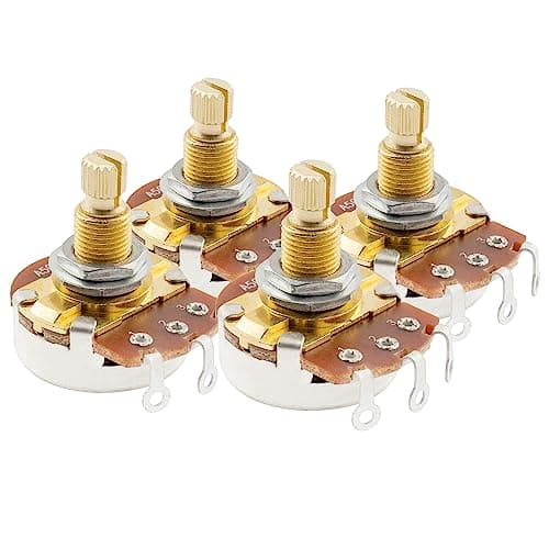 Image of Musiclily Pro A500K Brass Shaft Metric Split Shaft Pots Audio Taper Potentiometers for Electric Guitar Bass (Set of 4)