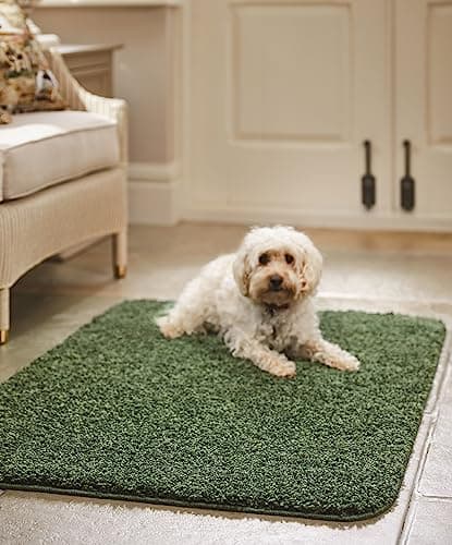 Image of Washable Non-Slip Rug Shaggy Rug Floor Mat for Hallways Kitchen Bathroom Living Room Bedside Bedroom Nursery Kids Playroom Soft Plain Carpet Rectangle Rug Forest Green Small 80x120 cm (2'8"x4')